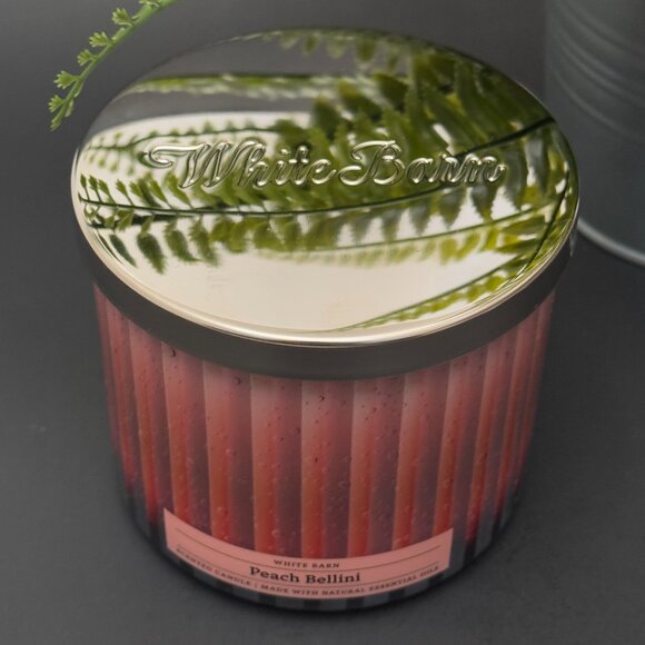 BBW Peach Bellini White Barn Bath & Body Works 3 Wick Candle - Picture 4 of 10